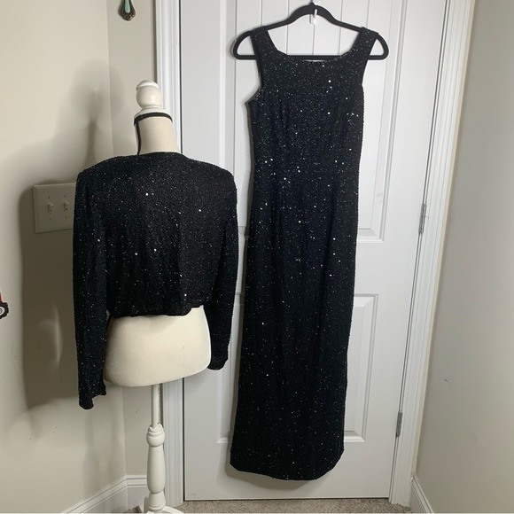 Vintage Judith Ann 2 pc black silk sequin embellished dress small quiet luxury - Picture 3 of 9